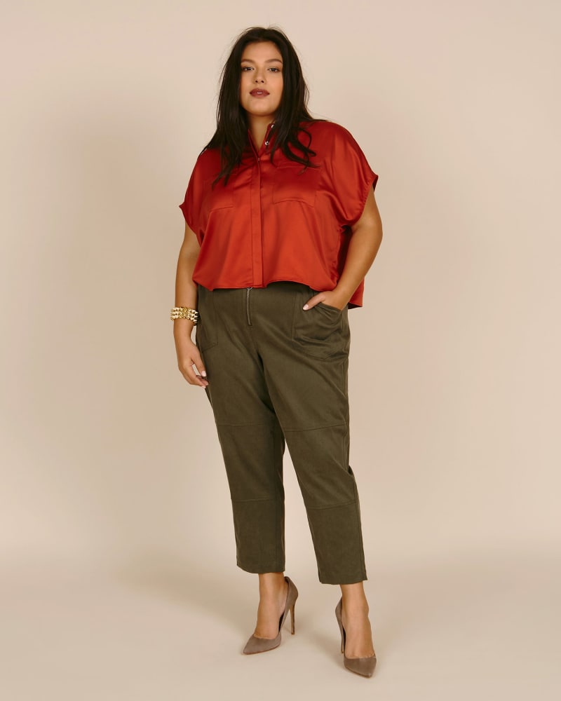Front of a model wearing a size 14 Blair Pant in Mountain View by 11 Honoré Collection. | dia_product_style_image_id:230823